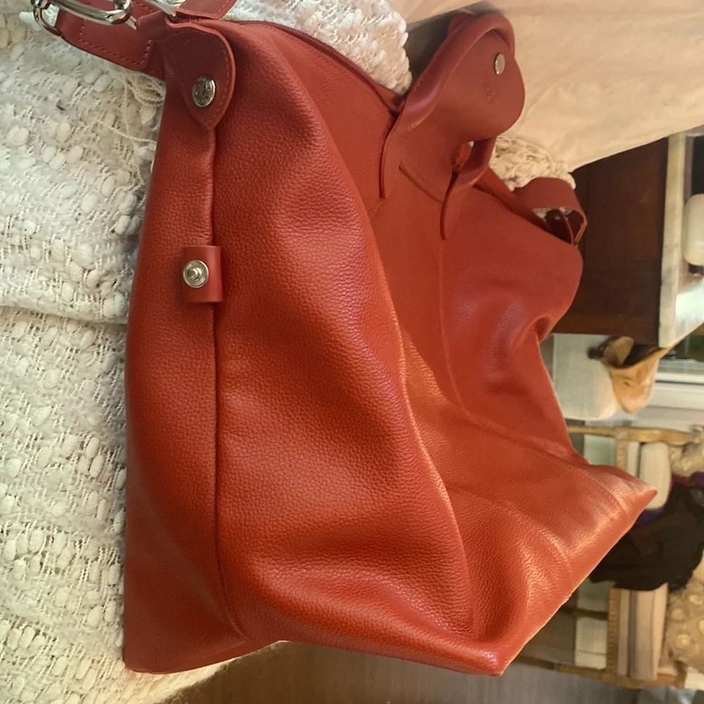 🌾Longchamp Rich Orange 🌾XLarge Leather Travel ✈️ Bag🌾 - Picture 4 of 17